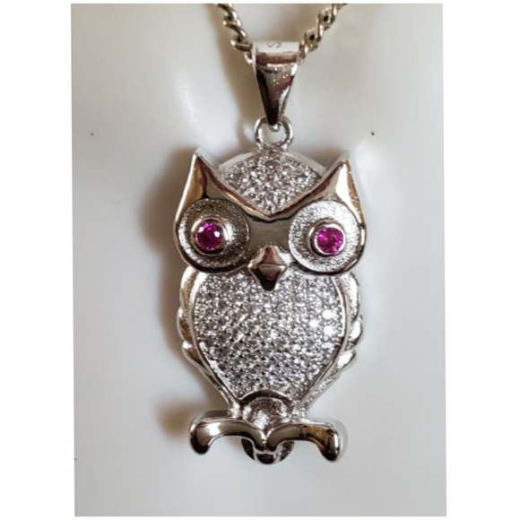 Genuine 1.5ct White Sapphire Owl Pendant 1.25